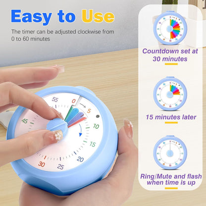 Mwellewm Visual Timer for Kids, 60 Minute Time Digital Pomodoro Timer Countdown with Silent Pause Function for Classroom Kitchen Study Cooking Meetings ADHD Rainbow Pattern(Blue)
