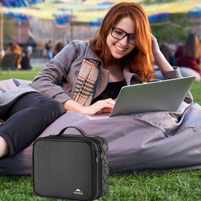 MATEIN Cable Organizer Bag, Waterproof Travel Electronic Storage, Shockproof Portable Double Layer Tech Bags Carrying Case for Cord, Earbuds, Charger, SD Card, DJ Gifts, Black