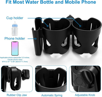 Accmor Stroller Cup Holder, Universal Cup Holder for Stroller Walker Bike, 360° Rotatable Large Caliber Designed Bottle Holder for Stroller, Bike, Wheelchair, Scooter