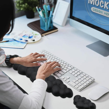 Cloud Wrist Rest Keyboard, PU Leather Memory Foam Wrist Rest for Computer Keyboard, Ergonomic Keyboard Wrist Rest and Cute Mouse Wrist Rest for Gaming,Office,Computer,Typing Pain Relief,Pastel Green