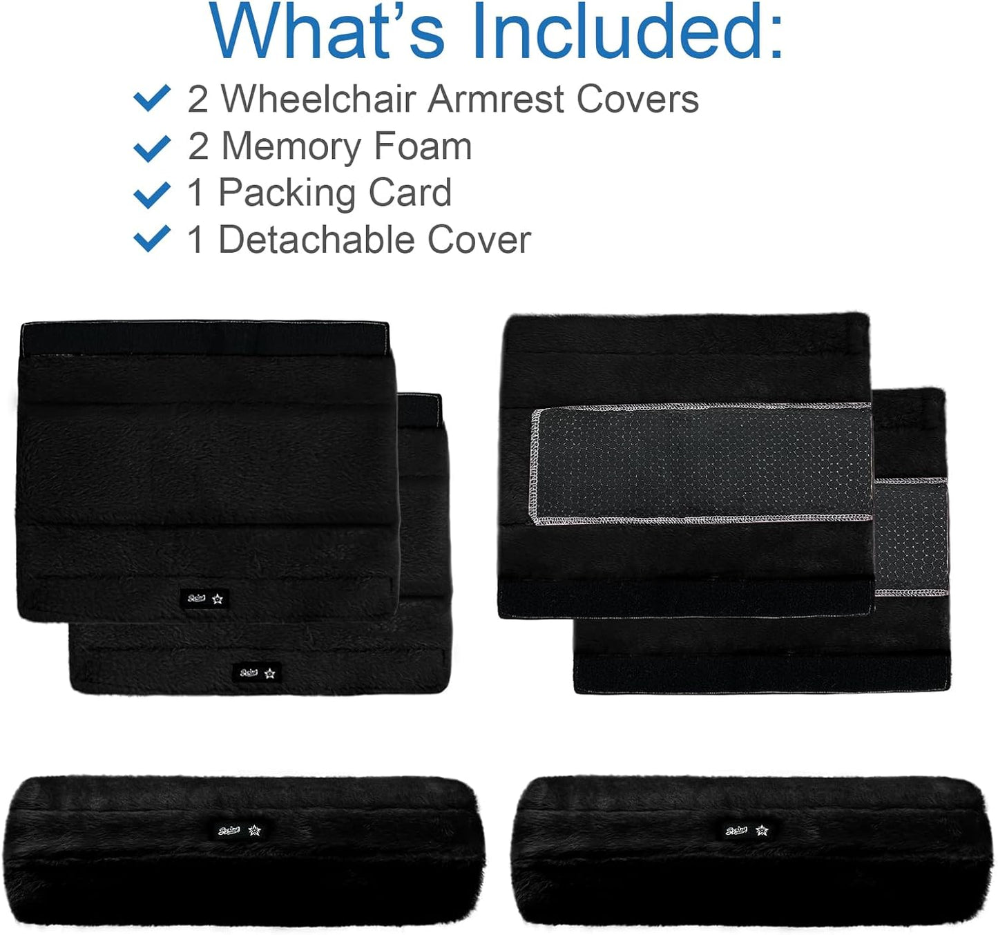 SPRING SEAON Wheelchair Armrest Covers 2 Pack Soft Memory Foam Wheelchair armrest Pads Wicking Washable for Office Transport Chair (Black)