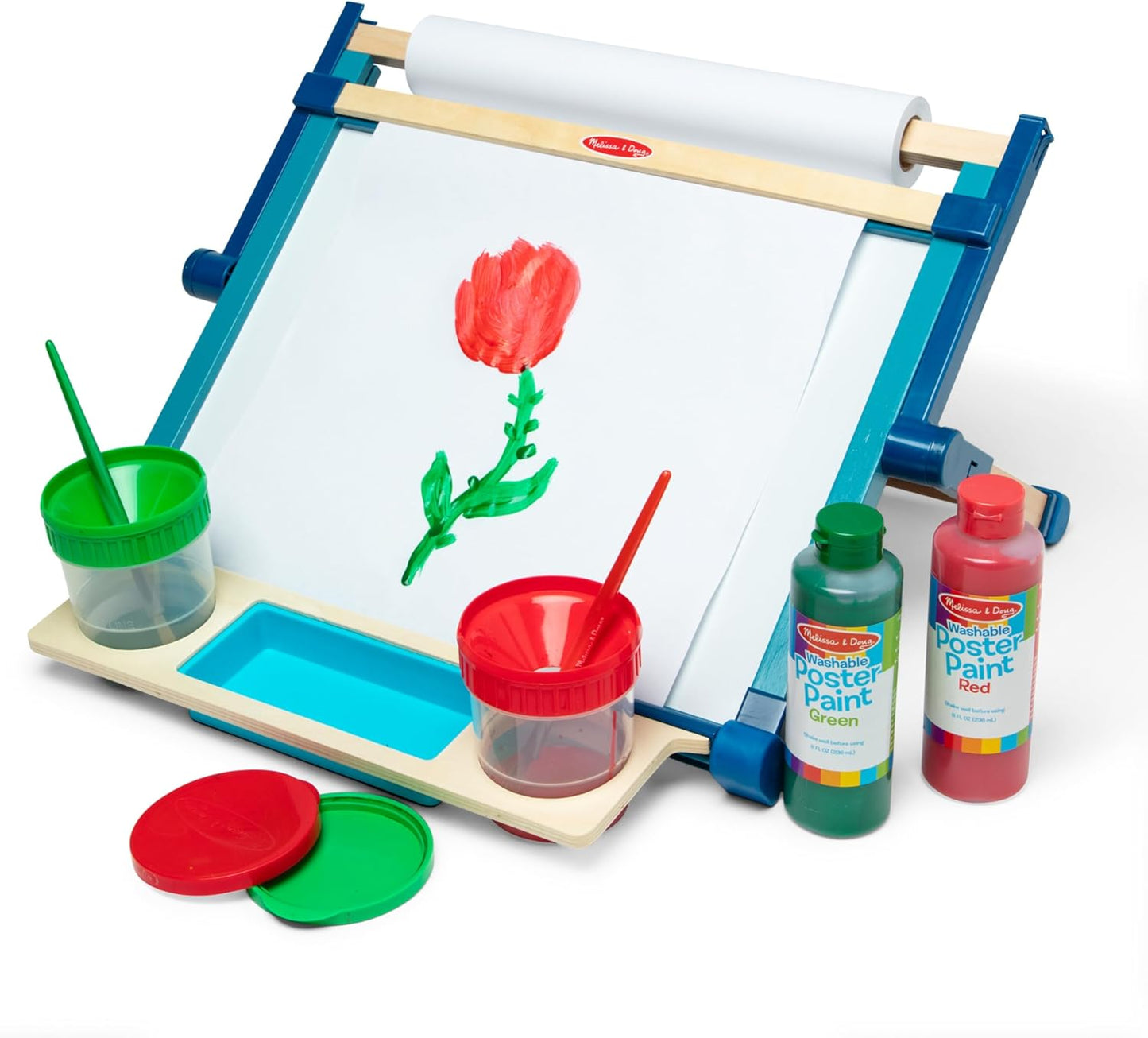 Melissa & Doug Magnetic Tabletop Easel, Deluxe Double-Sided Wooden Art Set with Chalkboard, Dry-Erase Board, Paper Roll Holder, Magnets & Art Supplies, Preschool Learning Toys for Kids Ages 3+