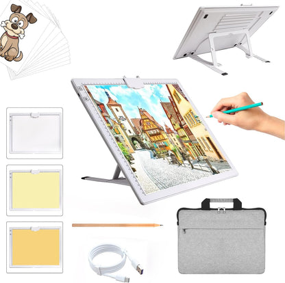 TOHETO A3 Light Pad, Rechargeable Light Board for Diamond Painting, Tracing Light Box with Stand and Clip, Light Table Lightbox for Tracing, Drawing