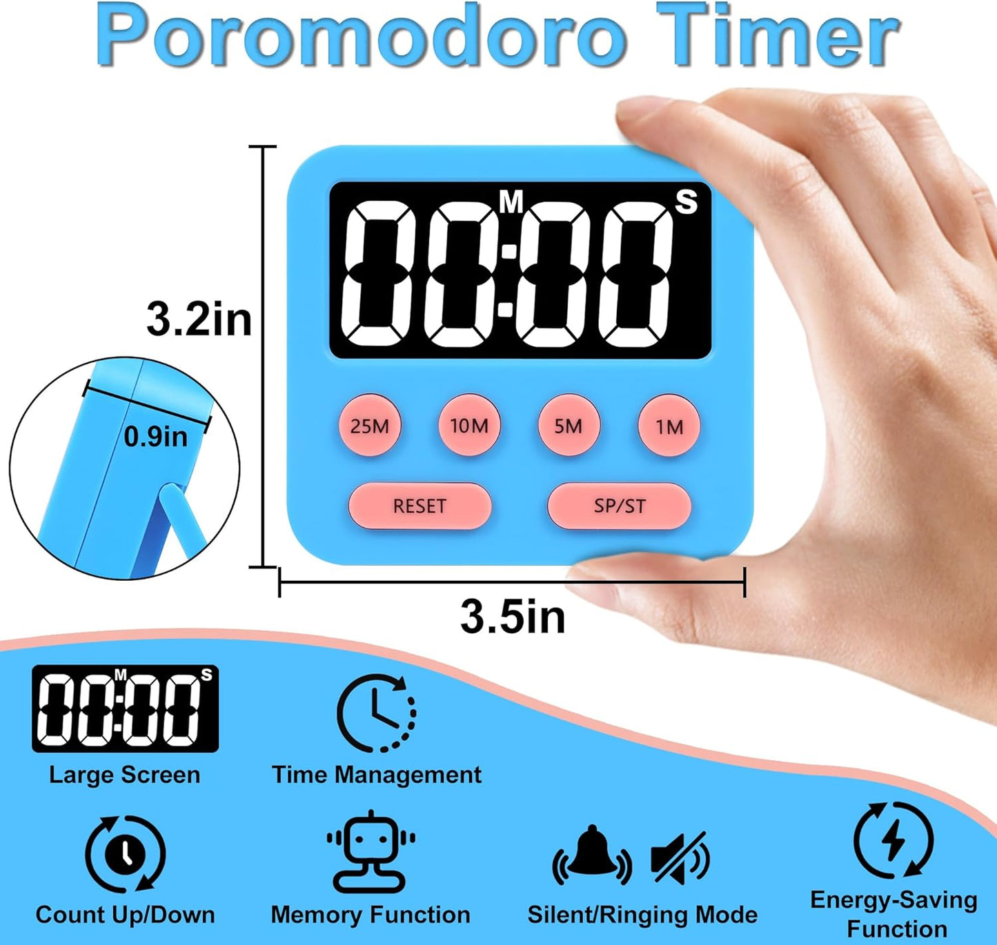 Pomodoro Timer for Kids, Productivity Timer with Loud Alarm, Digital Timers for Classroom, Suitable for ADHD Study Kitchen Work 1Pcs-Green