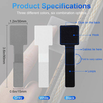 80Pcs Hook and Loop Cable Ties Under Desk Cable Management Adhesive Strips for Cord Hider Wire Organizer Computer Accessories for Desk Home Office Organization Essentials - 40 Black + 40 White