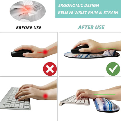 Keyboard Wrist Rest Pad Mouse Pad with Wrist Support Set of 3, Mousepad with Non-Slip Rubber Base, Ergonomic Memory Foam Mouse Wrist Cushion Support for Home Office Laptop Computer Gaming, Forest