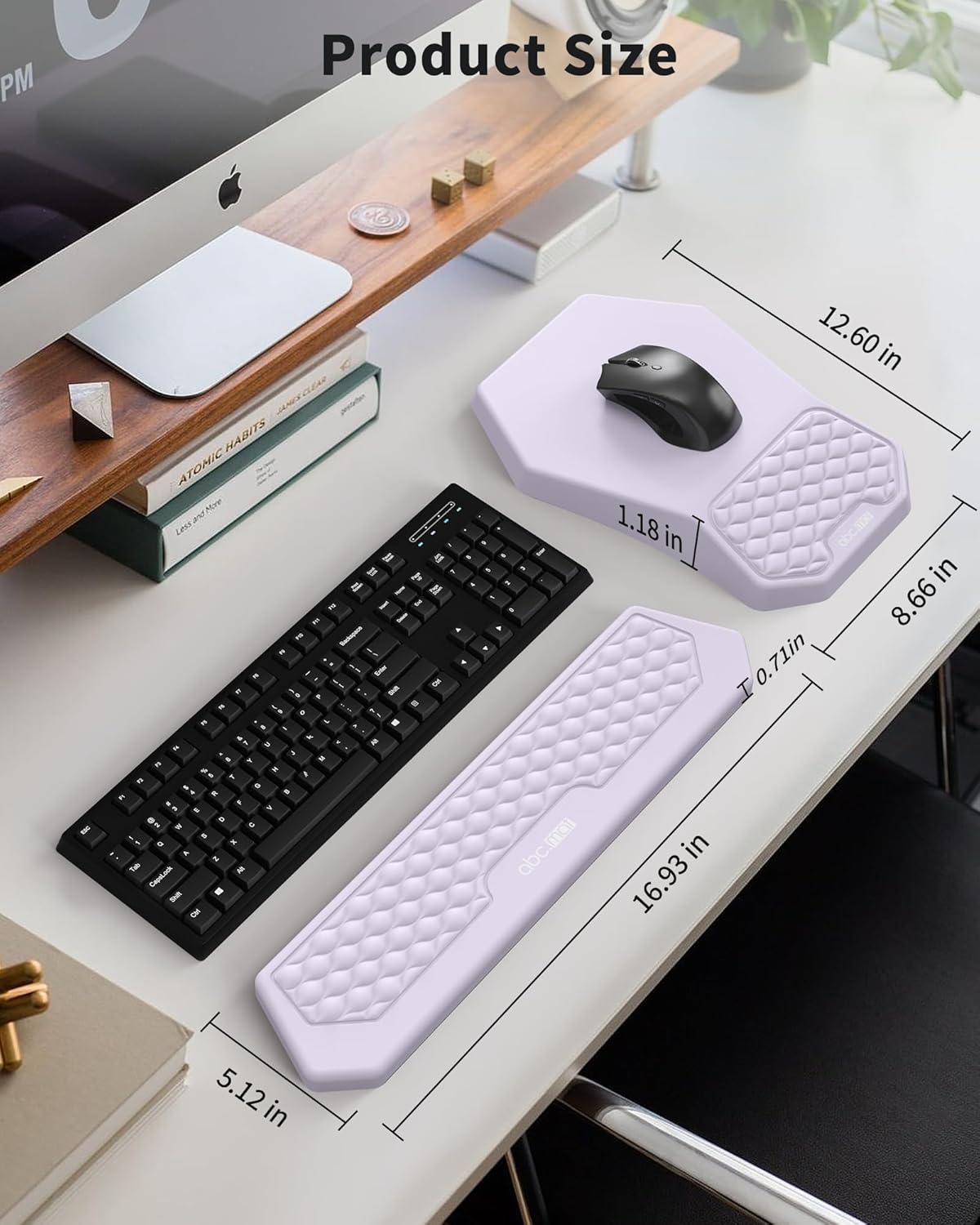 Ergonomic Mouse Pad and Keyboard Wrist Rest Support Set, Massage Design Mousepad for Carpal Tunnel Pain Relief, Memory Foam, Non-Slip PU Base for Computer Desk, Black