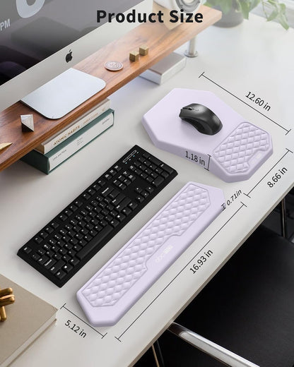Ergonomic Mouse Pad and Keyboard Wrist Rest Support Set, Massage Design Mousepad for Carpal Tunnel Pain Relief, Memory Foam, Non-Slip PU Base for Computer Desk, Black