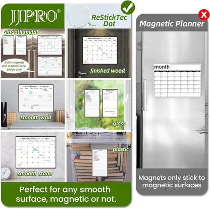 JJPRO Non-Magnetic Dry Erase Weekly Calendar for Fridge,Reusable Weekly Meal Planner and to Do List Whiteboard Bundle-Starts Monday,8.5"x12" Reusable Calendars Stick to Wall, All Smooth Surfaces
