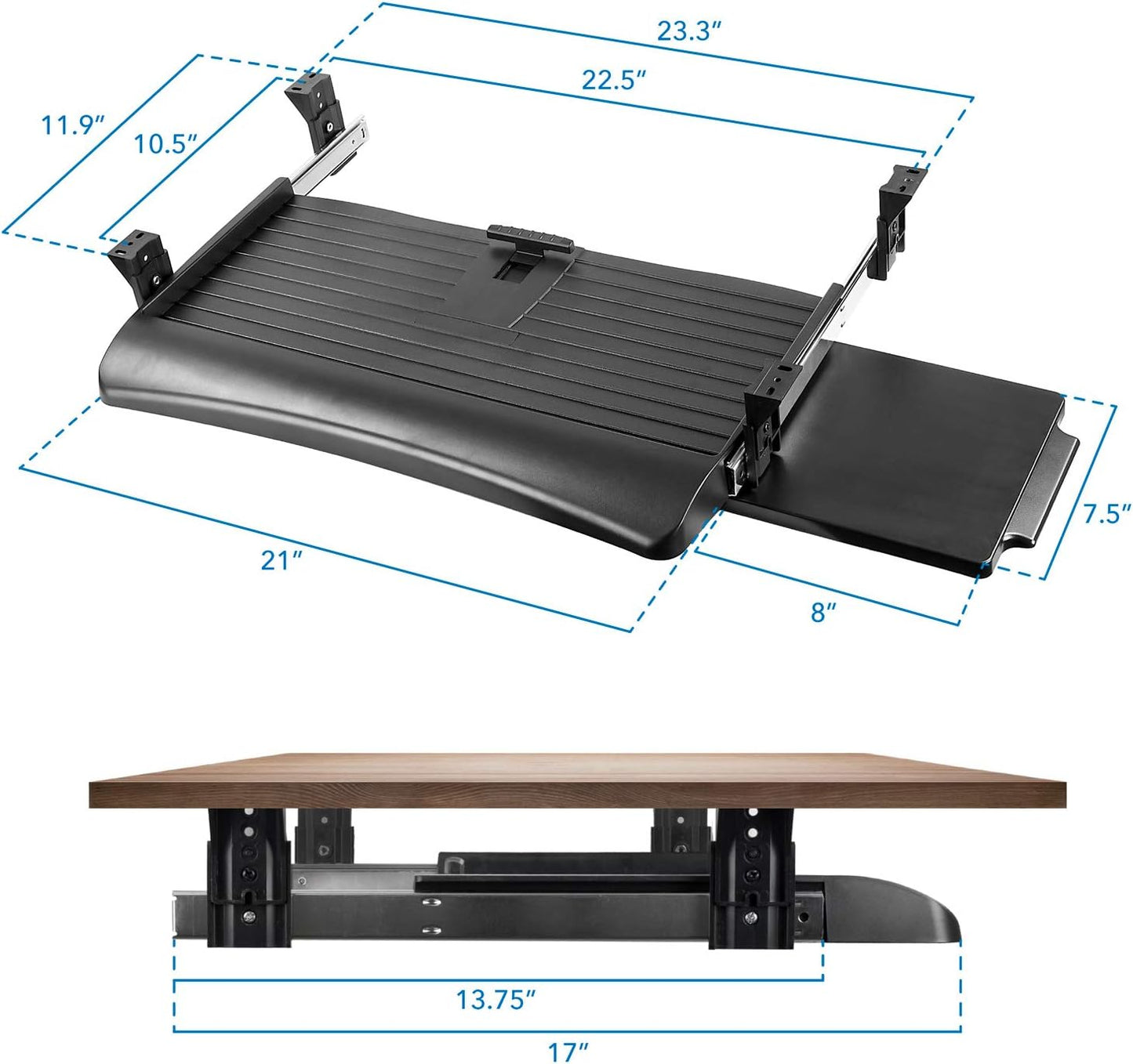 Mount-It! Keyboard Tray Under Desk with Adjustable Mouse Platform – Easy-Glide Sliding Drawer Under Desk Slide Out – Ergonomic Under Key Board Shelf for Office, Gaming, and Workstations