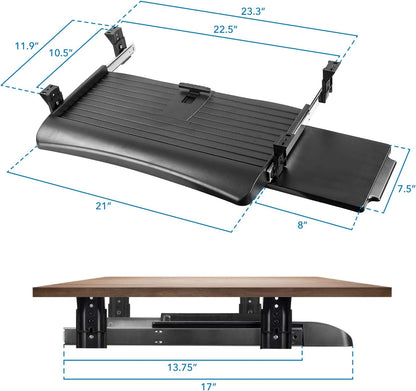 Mount-It! Keyboard Tray Under Desk with Adjustable Mouse Platform – Easy-Glide Sliding Drawer Under Desk Slide Out – Ergonomic Under Key Board Shelf for Office, Gaming, and Workstations