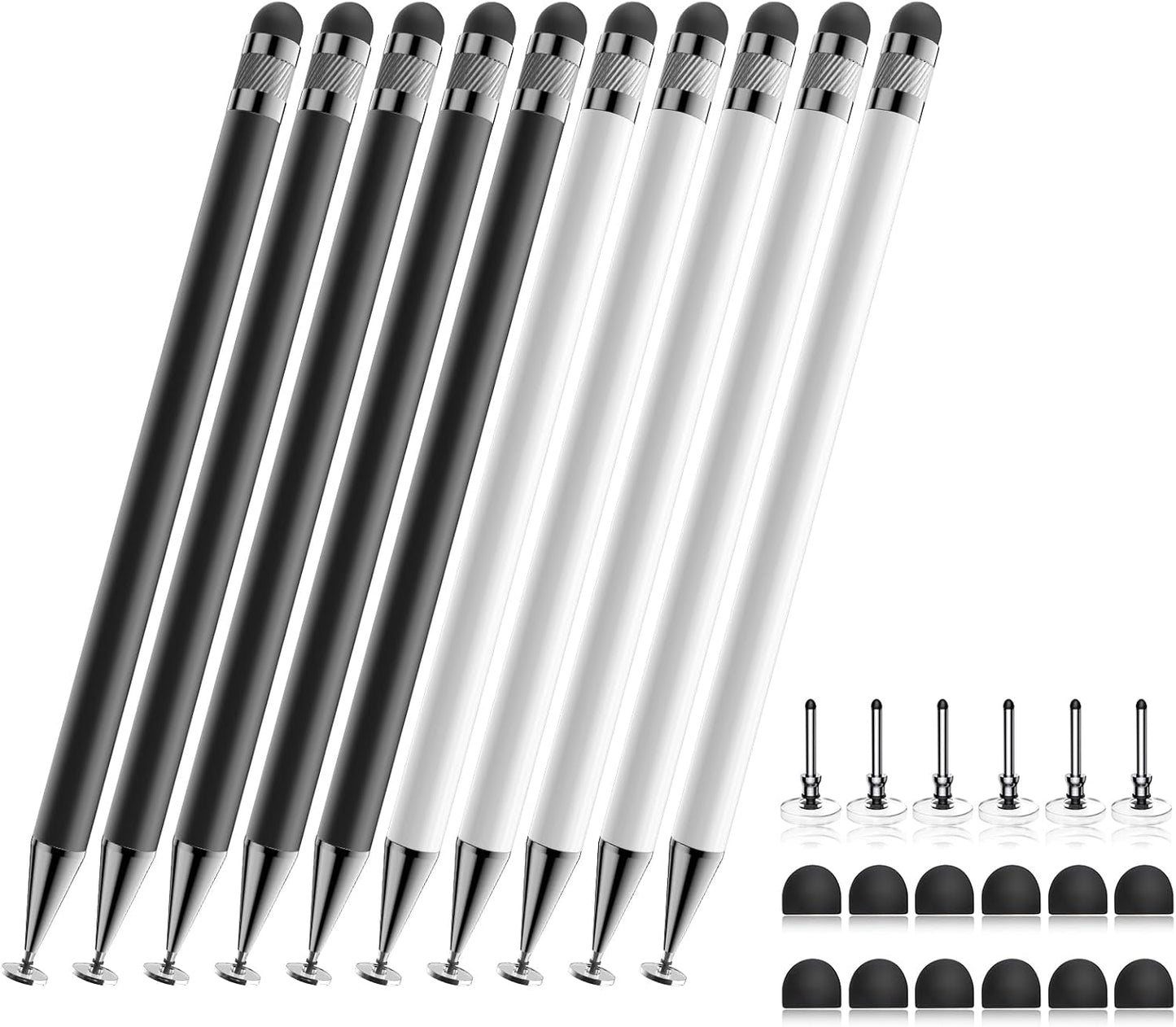 Bopomofo Stylus (5 Pcs), 2-in-1 Stylus Pen for Touch Screen, High Precision and Sensitivity, Suitable for iPhone/ipad/Android Tablets, Compatible with Touch Screens (Black/White/Blue/Rose Gold/Silver)