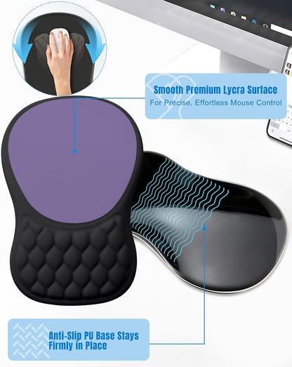 Ergonomic Mouse Pad with Wrist Rest, Slope Design Memory Foam Support, Smooth Lycra Surface, Non-Slip PU Base, Comfortable Mouse Mat for Office, Home, Computer Desk (Black)
