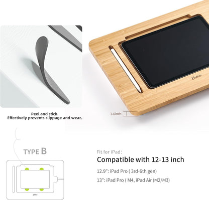ELETIUO Adjustable Tablet Stand with Pencil&Charger Cable Slot,Bamboo Wooden Stand with Multiple Angles,Organizer Desktop Holder for Drawing,Compatible with ipads(Support to 9.7-11" Devices)