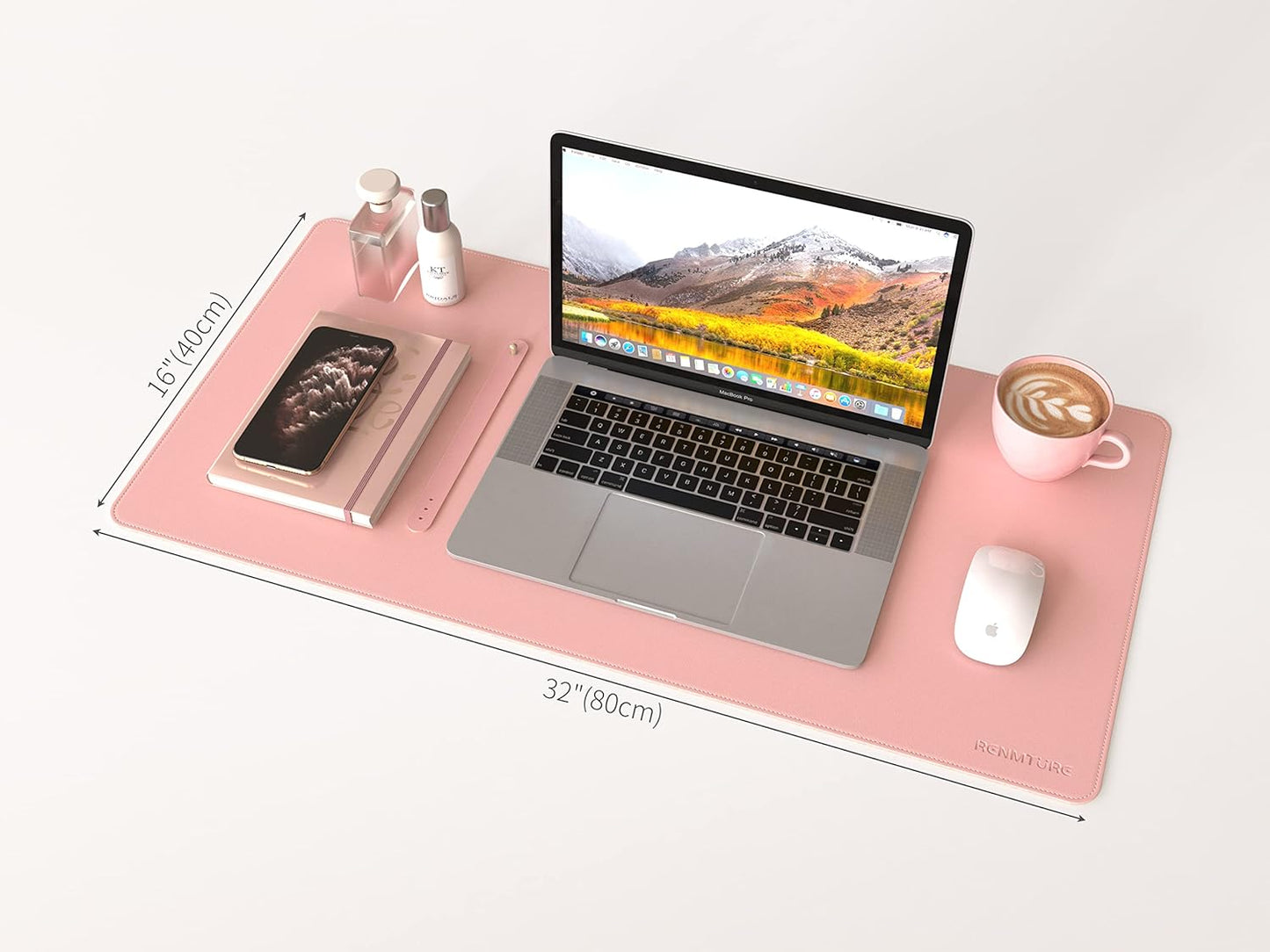 RENMTURE Dual-Sided Mouse Pad, Natural Cork & PU Leather Large Desk Pad for Office and Home Work, Desk Protector Non-Slip, Waterproof, Easy Clean (Olive Green, 32"x16")