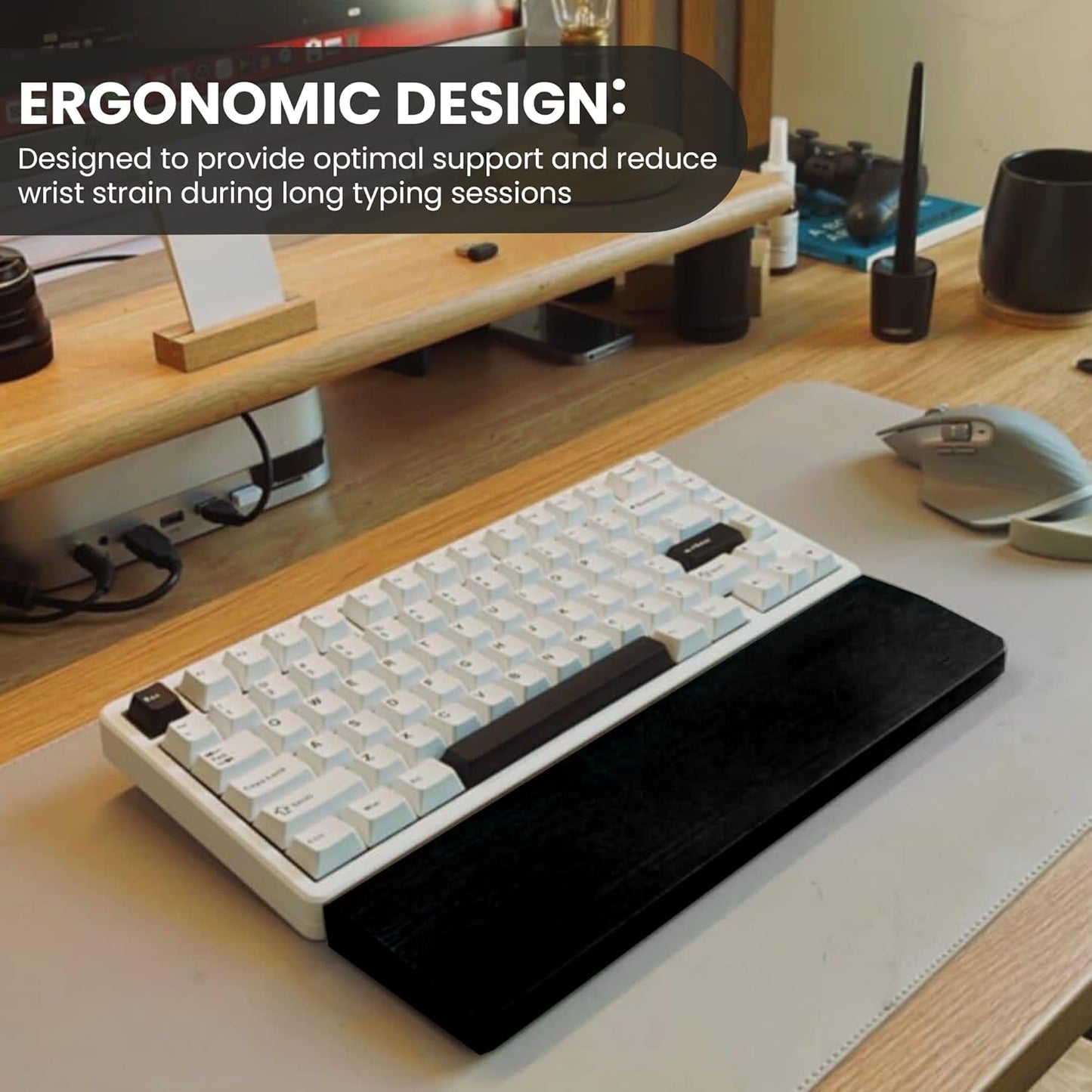 Kothar Wooden/Bamboo Keyboard Wrist Rest - Ergonomic Design, Comfortable Support for Mechanical Keyboards, Office & Gaming Use (TKL, Black)
