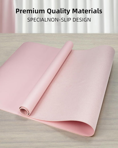 AFIING Desk Pad Protector 23.6" x 13.7" - Non-Slip Waterproof PU Leather Desk Mat for Mouse, Keyboard, Laptop, Office and Home Workspace (Beige)