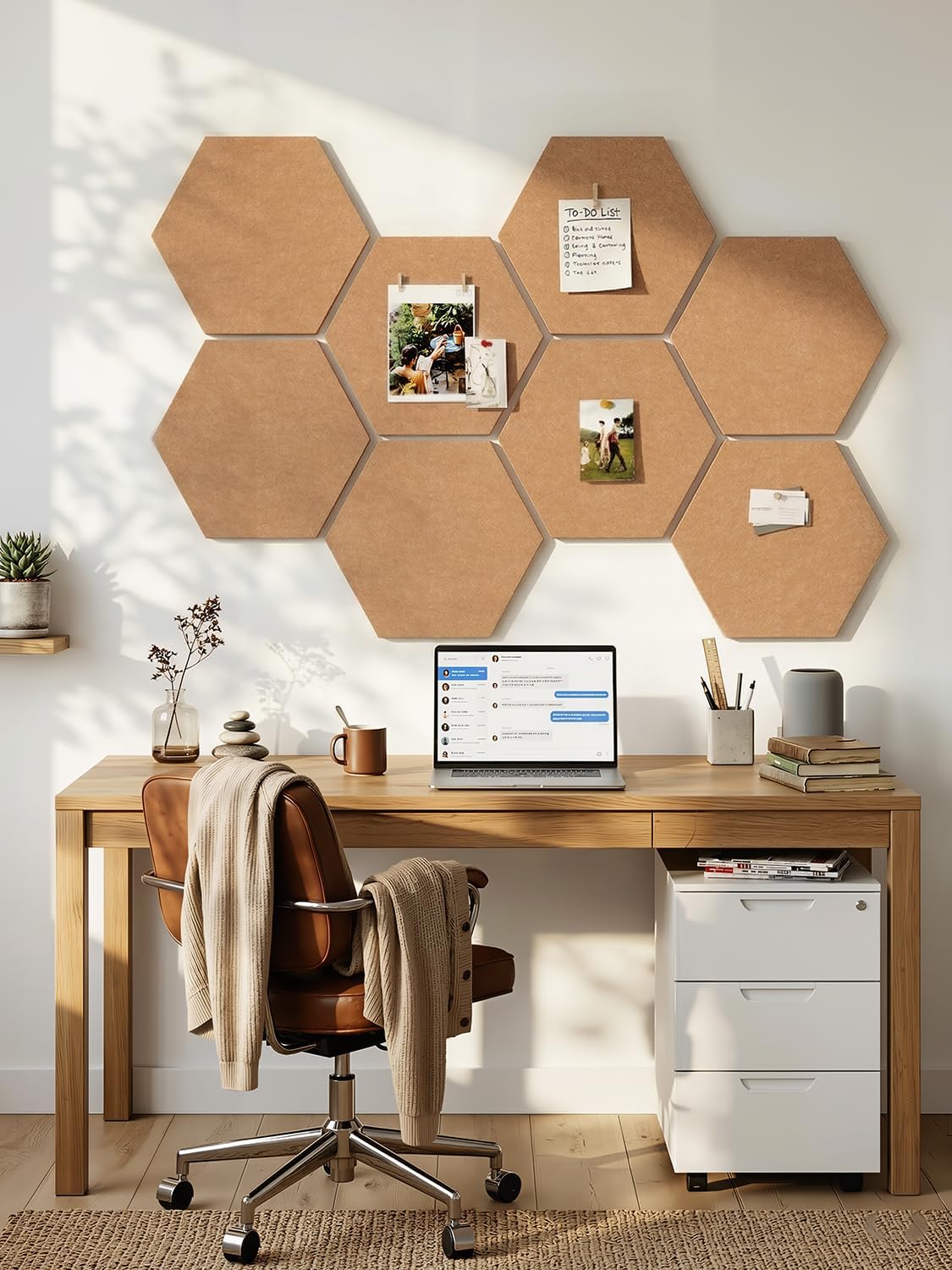 8 Pack Hexagon Felt Bulletin Board Tiles - 12" Large Thick Pin Board for Walls with 30 Push Pins, DIY Boards for Office Home School Decor, Aesthetic Hex Cork Board Alternative