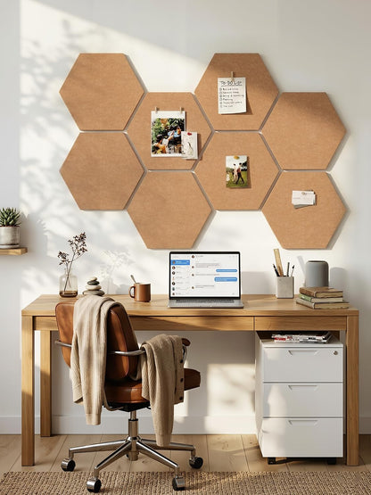8 Pack Hexagon Felt Bulletin Board Tiles - 12" Large Thick Pin Board for Walls with 30 Push Pins, DIY Boards for Office Home School Decor, Aesthetic Hex Cork Board Alternative