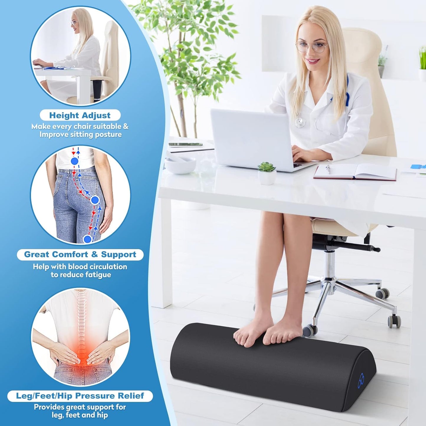 StepLively Foot Rest Ergonomic Pillow for Under Desk at Work, Anti-Fatigue Footrest Support Pillow for Fatigue & Pain Relief, Comfortable for Office Chair, Car Seat & Gaming Chair - Black