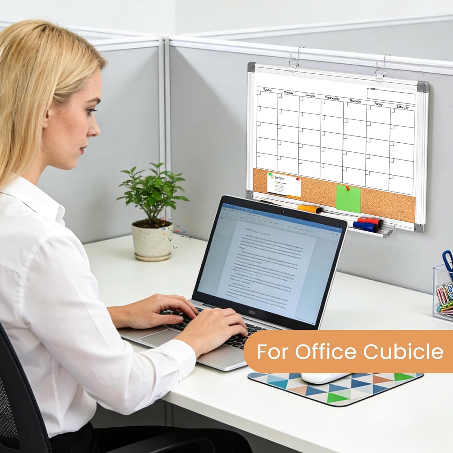 Weekly Dry Erase Calendar Whiteboard for Wall, 24" x 18" Double-Sided Weekly Planner White Board Cork Combo, Hanging & Wall Mount Week Bulletin Board with Notes for Home, Office, School, Kitchen