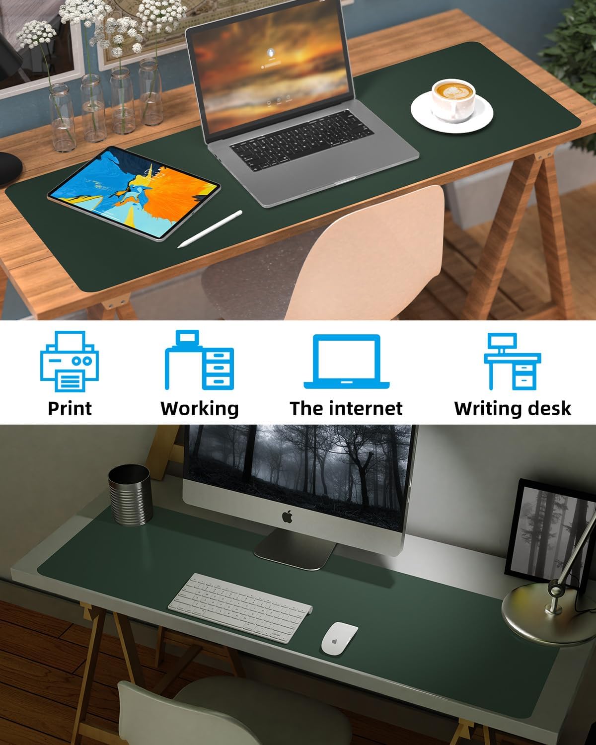 Leather Desk Pad Protector, Office Desk Mat, Large Mouse Pad, Non-Slip PU Leather Desk Blotter, Laptop Desk Pad Desk Accessories for Office and Home (Black, 40" x 17")
