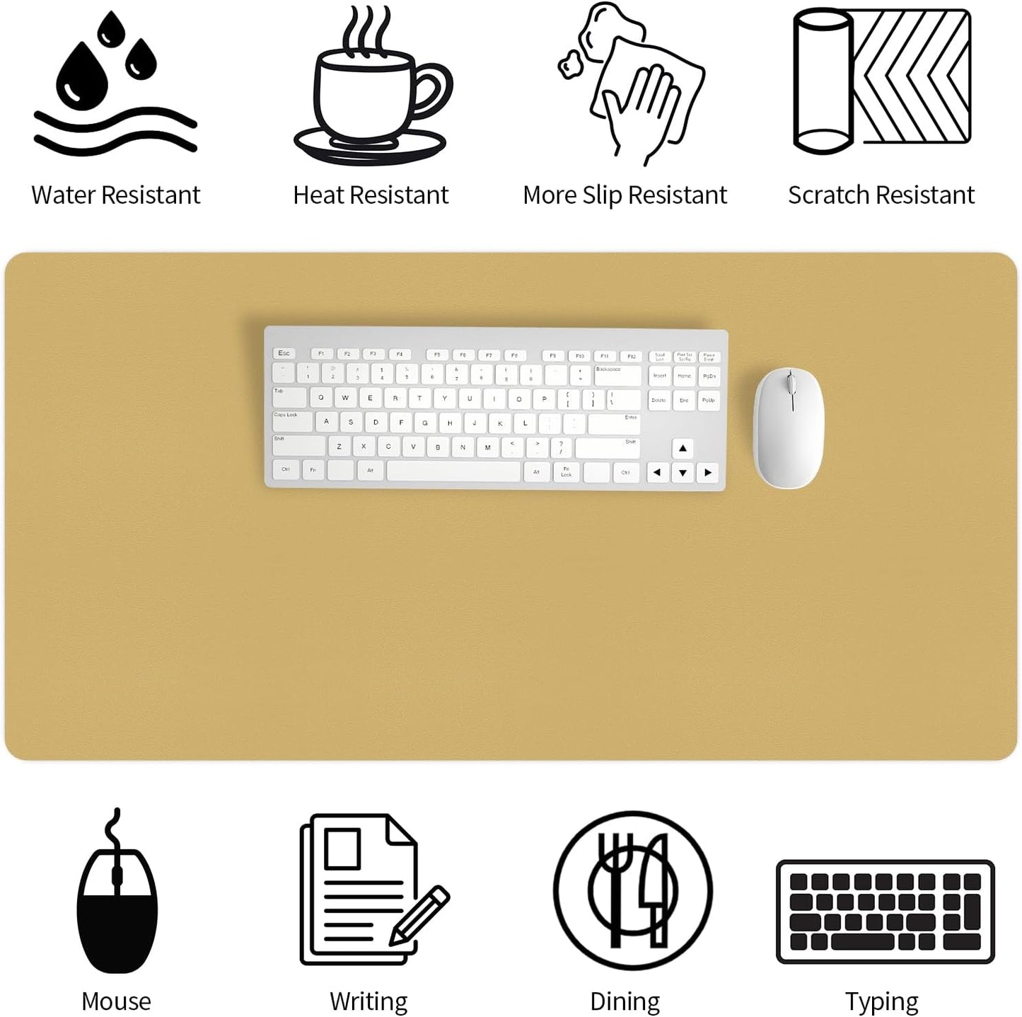 Bloss Leather Desk Pad and Keyboard Wrist Rest, Large Mouse Pad + Keyboard Pad+Mouse Wrist Support, Non-Slip Desk Mat Protector for Office, Home(31.5×15.7 Inches,Beige) - Colors A
