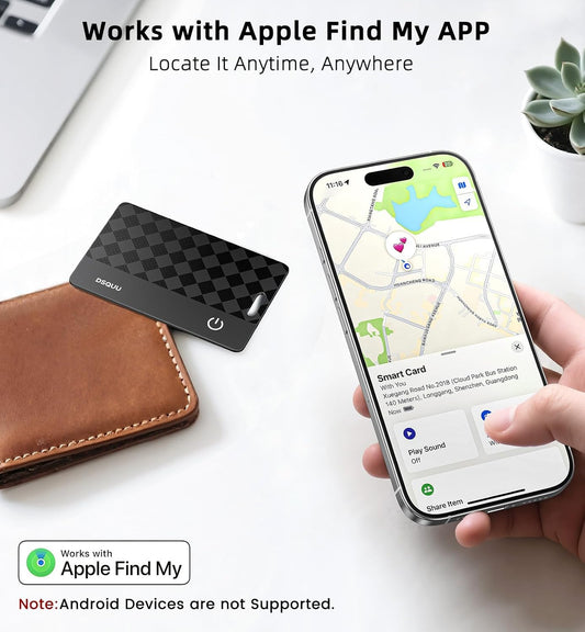 Wallet Tracker Card Air-Tag (iOS Only) Ultra-Thin 0.07in IP68 Waterproof Bluetooth Tracker for Wallets, Passport, Work with Apple Find My, Wireless Charging, Anti-Loss Card Locator iOS Only (1 Pack)