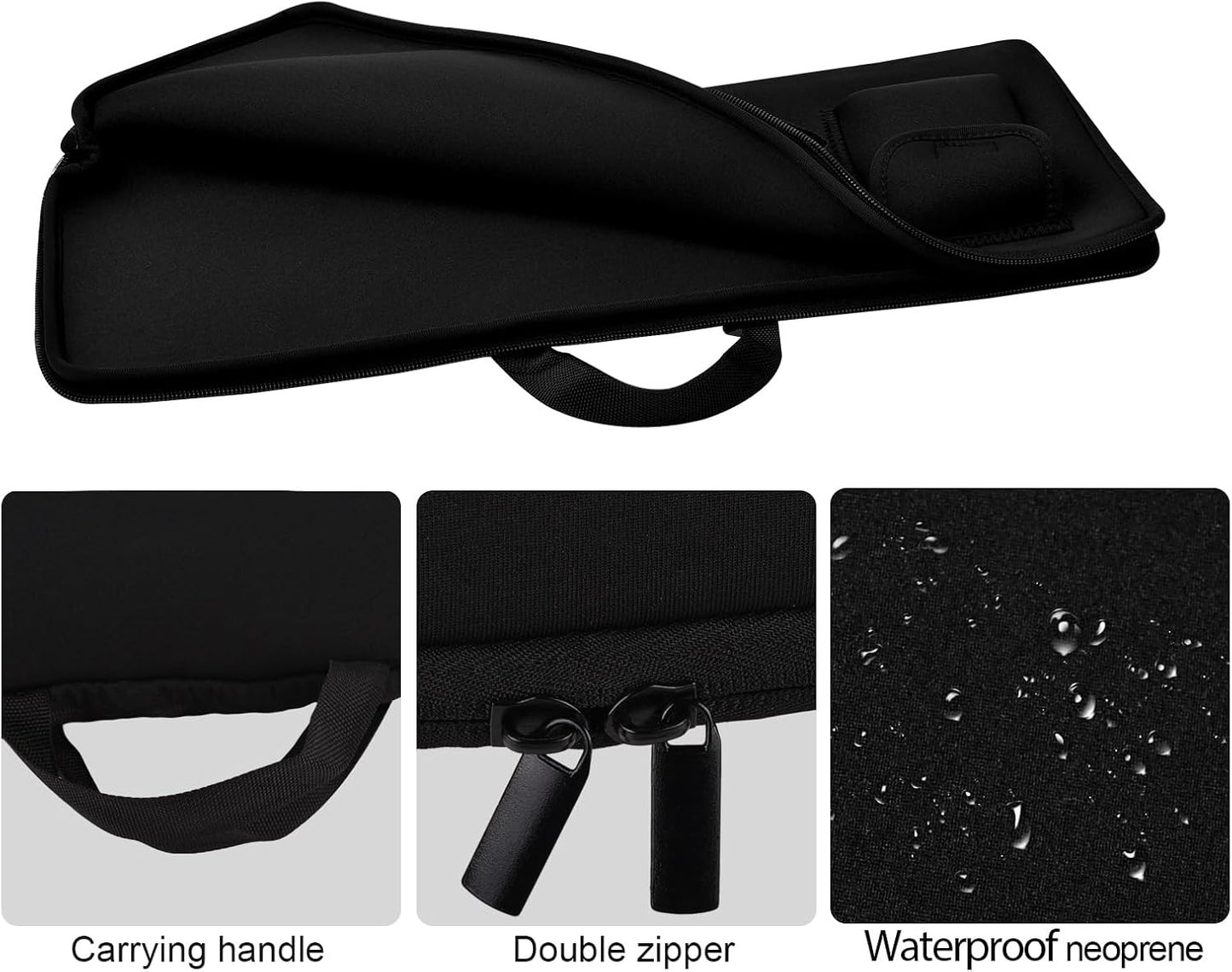 Keyboard Sleeve Travel Case for Logitech MK250 Wireless Keyboard Mouse Combo,Rugged Neoprene Construction Zipper Mouse Storage and Cable Storage Pouch(Black)