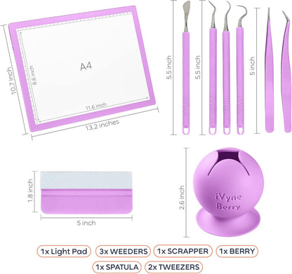 iVyne Complete Set Rechargeable A4 Light Pad, Weeding Tools for Vinyl, Scrap Collector for Cricut and Silhouette Machines for Every Tracing, Drawing Projects (Green)