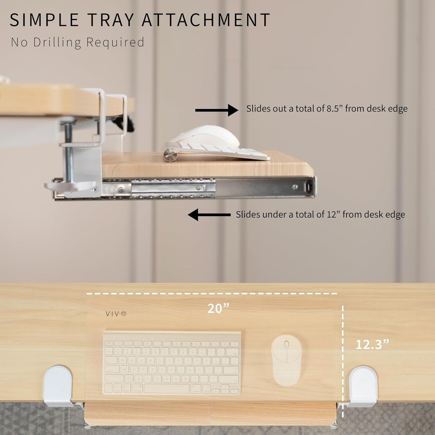 VIVO Large Keyboard Tray Under Desk Pull Out with Extra Sturdy C Clamp Mount System, 27 (33 Including Clamps) x 11 Inch Slide-Out Platform Computer Drawer for Typing, Black, MOUNT-KB05E