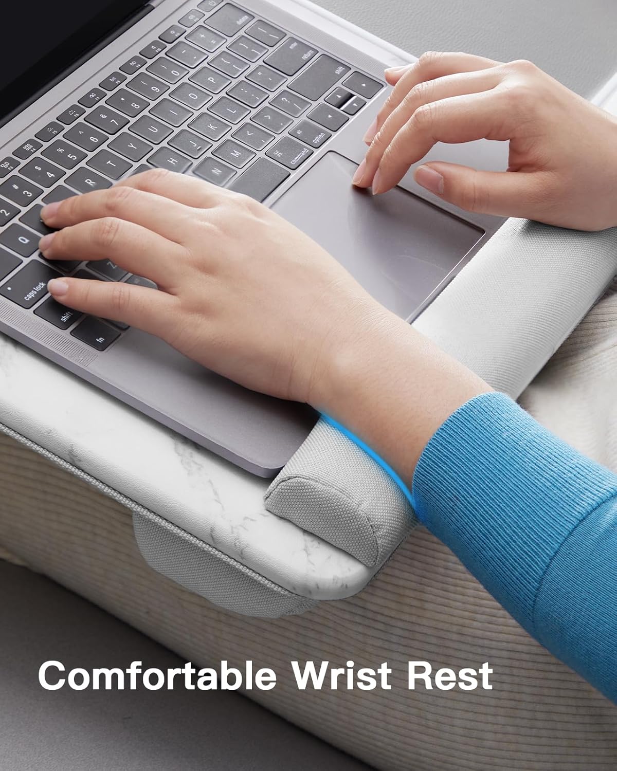 HUANUO Lap Desk - Fits up to 17 inches Laptop Desk, Built in Mouse Pad & Wrist Pad for Notebook, Laptop, Tablet, Lap Stand with Tablet, Pen & Phone Holder, Wood Grain