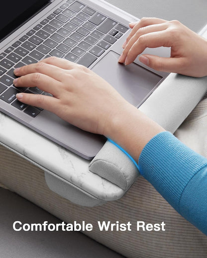 HUANUO Lap Desk - Fits up to 17 inches Laptop Desk, Built in Mouse Pad & Wrist Pad for Notebook, Laptop, Tablet, Lap Stand with Tablet, Pen & Phone Holder, Wood Grain