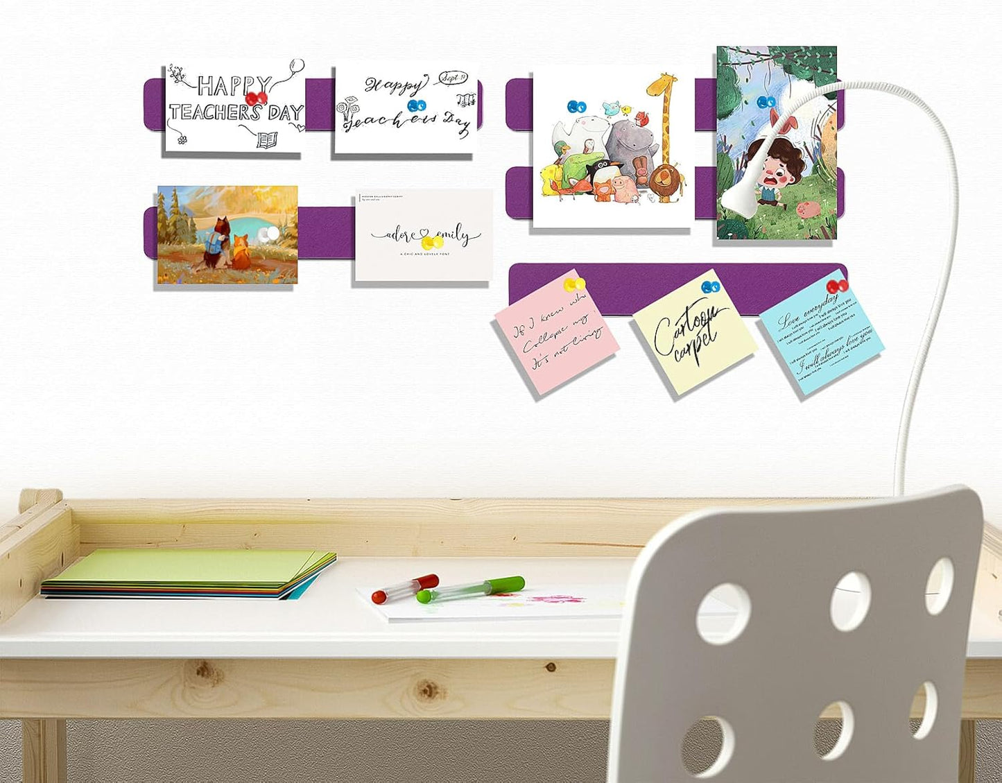 Felt Pin Board Bar Strips Bulletin Board for Bedrooms Offices Home Wall Decoration, Notice Board Self Adhesive Cork Board with 35 Push Pins for Paste Notes, Photos, Schedules