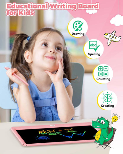 KOKODI 12 Inch LCD Writing Tablet with Anti-Lost Stylus, Erasable Doodle Board Colorful Toddler Drawing Pad, Car Travel School Games Toys for 3 4 5 6 7 8 Kids, Birthday Gift for Girls Boys Adults Blue