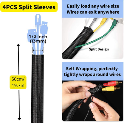 [313Pcs] Cable Management Kit, 67 Adhesive Cable Clips, Topavatop Desk Cord Organizer, 22 Reusable Cable Strap, 4 Cable Sleeve Split, 200 Nylon Cable Zip Ties with 20 Mounts for TV Office Home, White