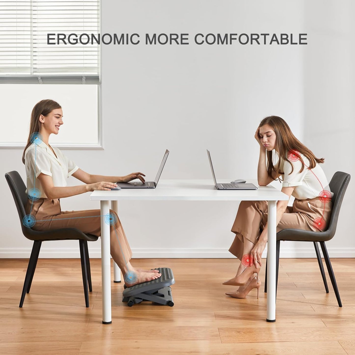HUANUO Adjustable Desk Footrest, Foot Rest for Under Desk at Work with Massage, Adjustable Foot Stool with 3 Height Position & 30 Degree Tilt Angle Adjustment for Home, Office, Gray