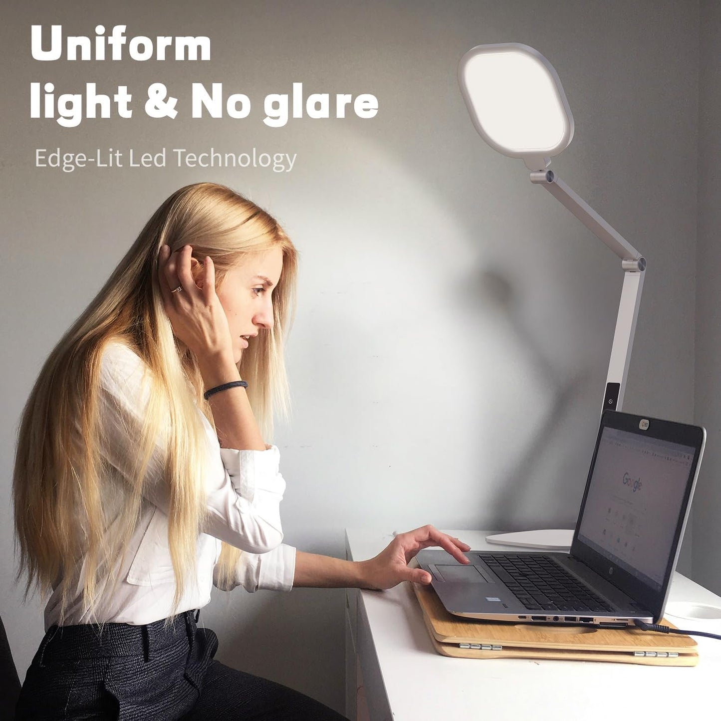 LitONES LED Desk Lamp for Home Office, Professional Eye-Caring Diffused Desk Light, 3 Color 10 Brightness Computer Light, Dimmable Office Lamp with Memory & Timer Func, Metal Swing Arm Table Lamp