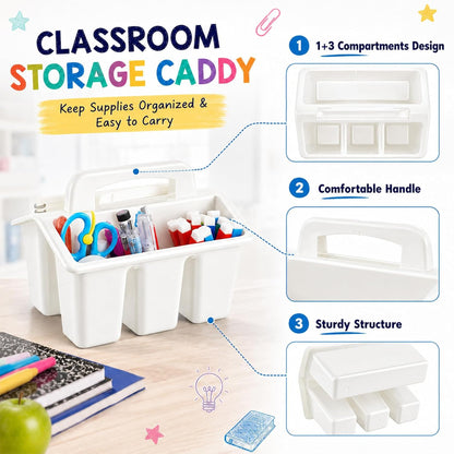 gisgfim 8 Pack Classroom Caddy Storage Basket with Handle 4 Compartment Storage Caddy Plastic Arts Crafts Caddies Protable Classroom Craft Caddies for Kids Schools Art Craft Supplies(Pastel)