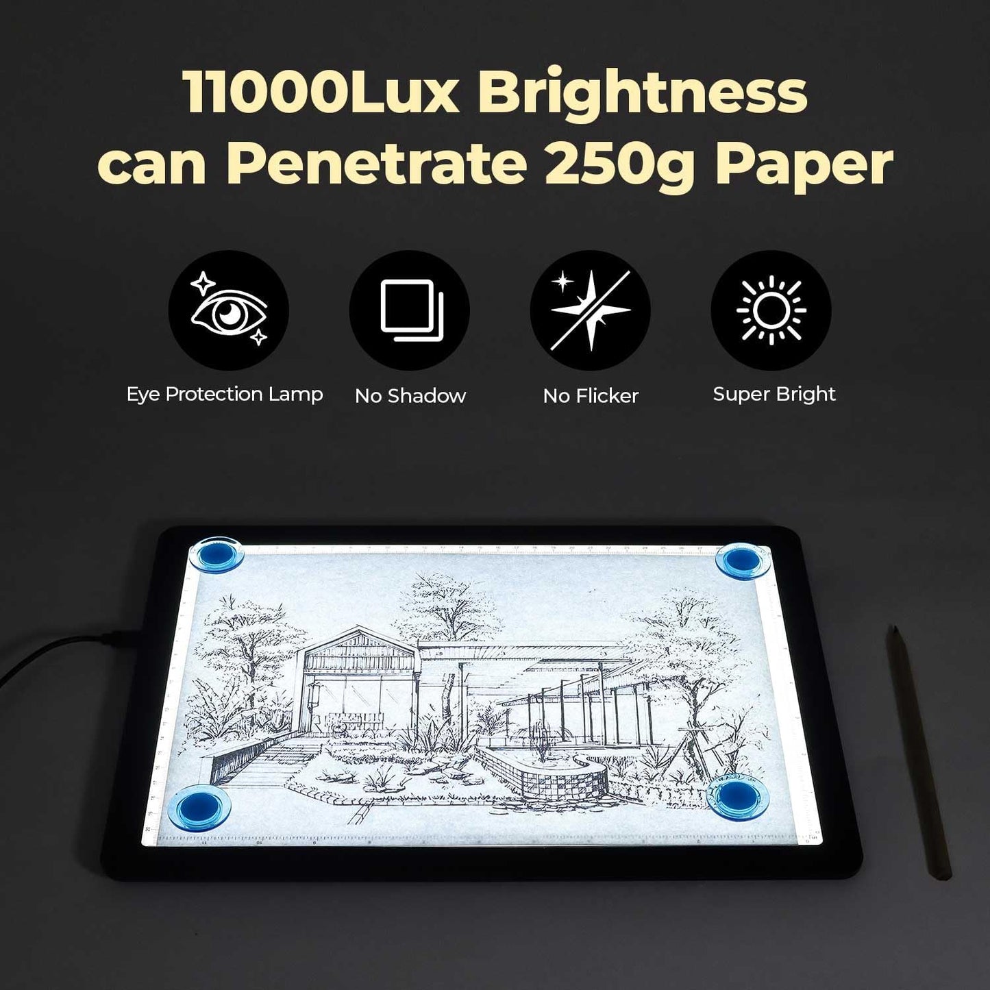 Heanolier A4 LED Copy Board Light Tracing Box,Super Bright Magnetic Light pad with Side physical Buttons,Adjustable Corded Light Table for Tattoo Transferring,Drawing, Light Board for Diamond Painting