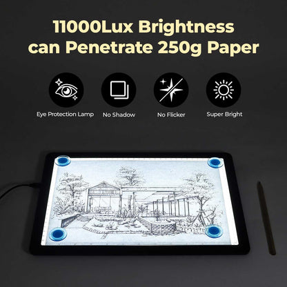 Heanolier A4 LED Copy Board Light Tracing Box,Super Bright Magnetic Light pad with Side physical Buttons,Adjustable Corded Light Table for Tattoo Transferring,Drawing, Light Board for Diamond Painting