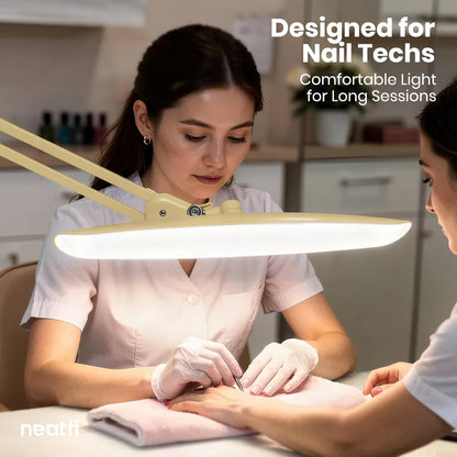 Neatfi XL 2200 Lumens 24W LED Desk Lamp – Shadow-Free Task Lighting | 4-Level Dimming | Home Office & Crafts Use | 20-Inch Wide Head (White, Non-CCT with Clamp)