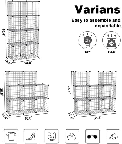C&AHOME Wire Cube Storage, 6 - Cube Organizer Metal C Grids, Modular Shelves Units, Storage Bins Shelving, Closet Organizer, Ideal for Home, Office, Living Room, 36.6”L x 12.4”W x 36.6”H Black