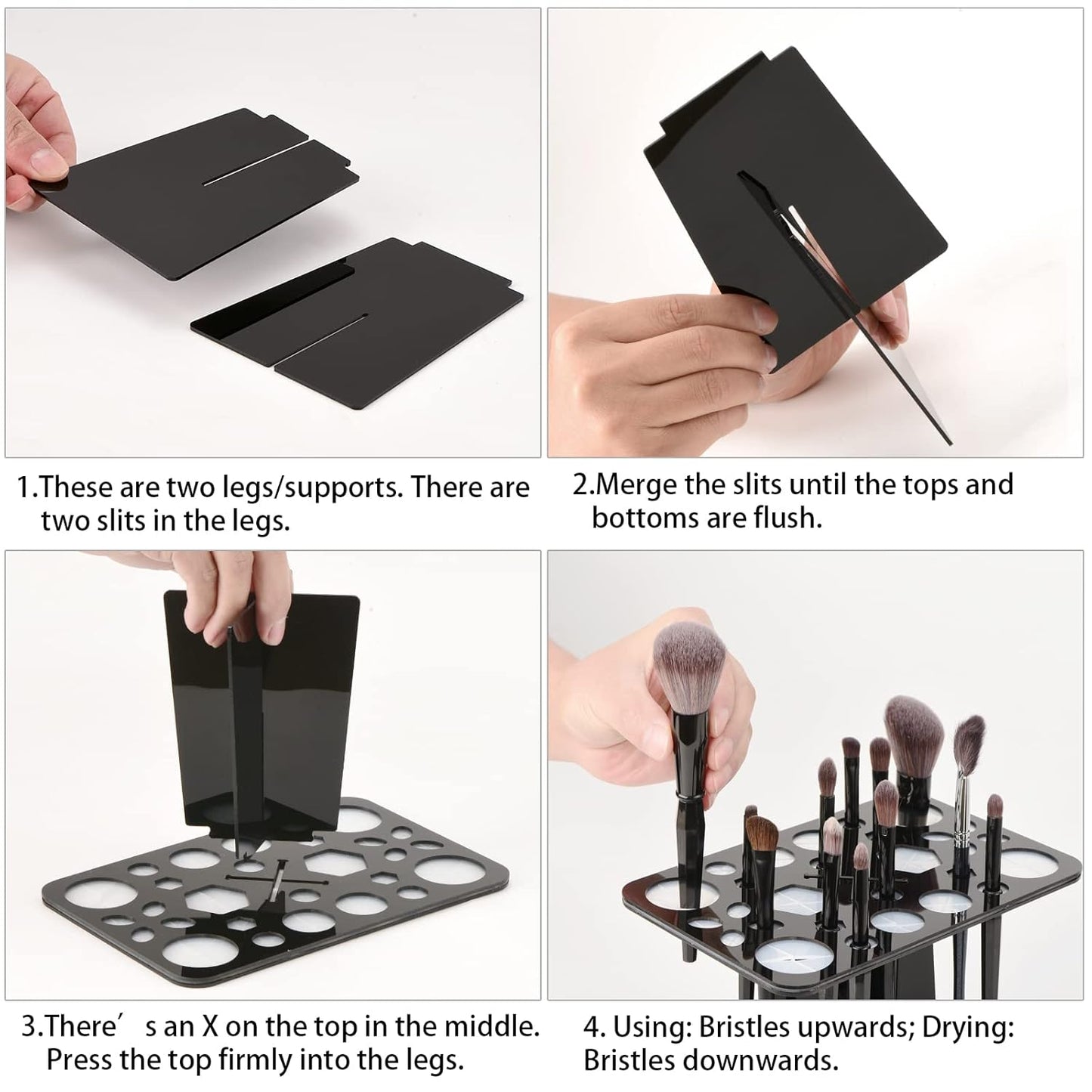 Luckyiren Acrylic Drying Rack for Brushes, Collapsible Stand with 28 Slots for Nail, Paint, and Makeup Brushes – Black, Unisex, Ideal for Artists and Enthusiasts