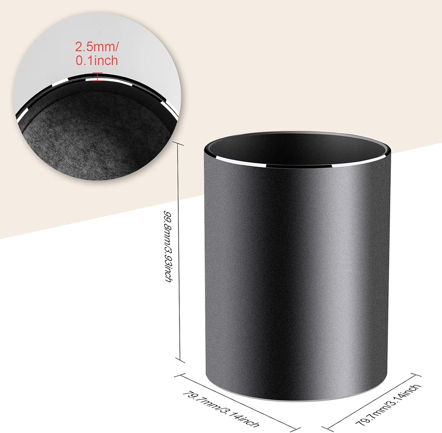 Vaydeer Metal Pen Holder Aluminum Pencil Holder for desk, Round Desktop Organizer and Silver Pencil Cup for Office, School, Home and Stationary Supplies (3.15 x 3.15 x 3.94 Inches)