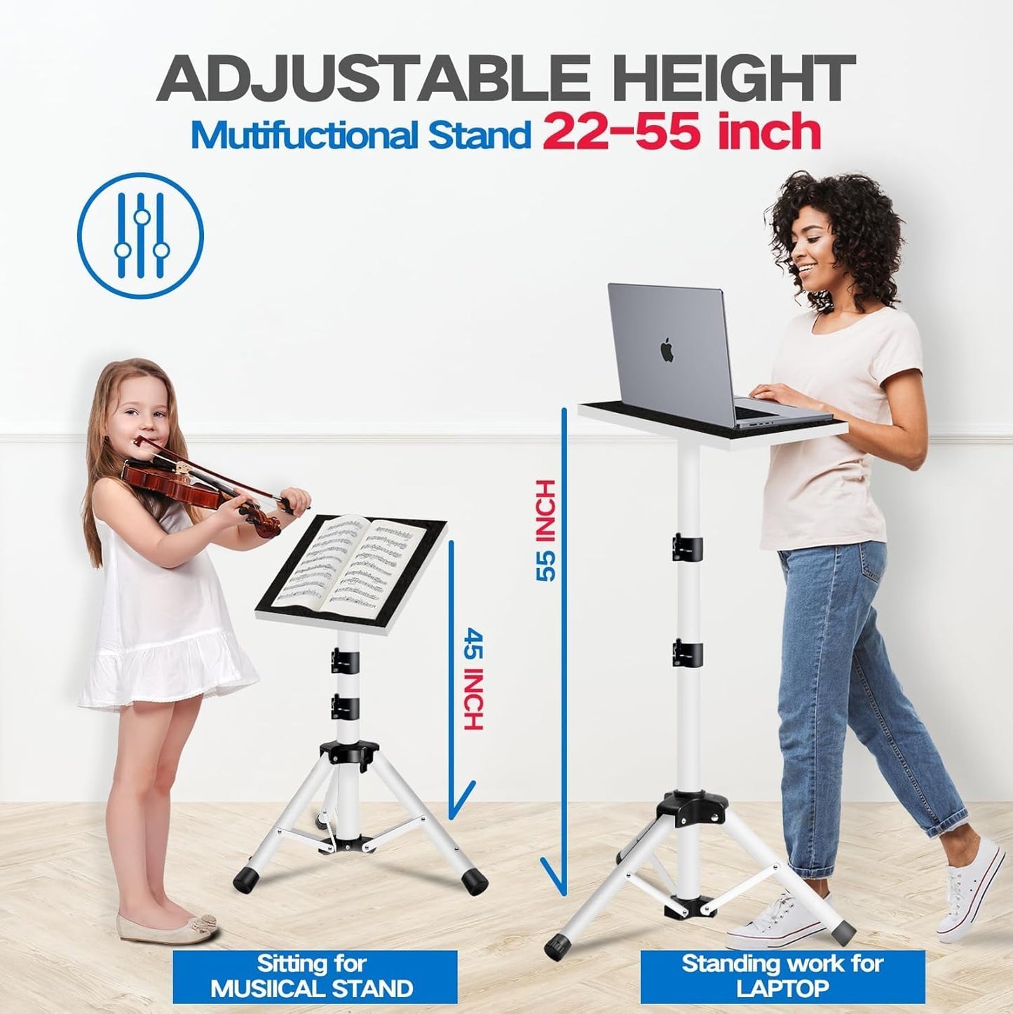 Projector Stand, 33LB Load Bearing & 22-55" Height Adjustable, for Projector/Laptop/DJ Gear, Outdoor/Office/Studio - Stable Base (Black)