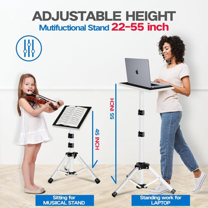 Projector Stand, 33LB Load Bearing & 22-55" Height Adjustable, for Projector/Laptop/DJ Gear, Outdoor/Office/Studio - Stable Base (Black)
