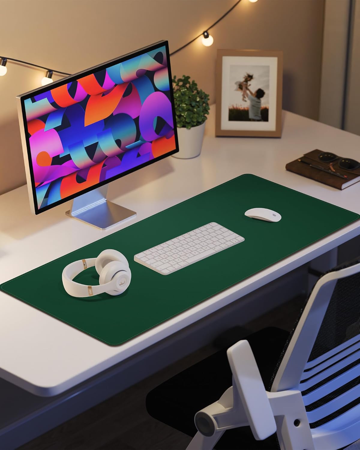 AFIING Desk Pad Protector 23.6" x 13.7" - Non-Slip Waterproof PU Leather Desk Mat for Mouse, Keyboard, Laptop, Office and Home Workspace (Beige)