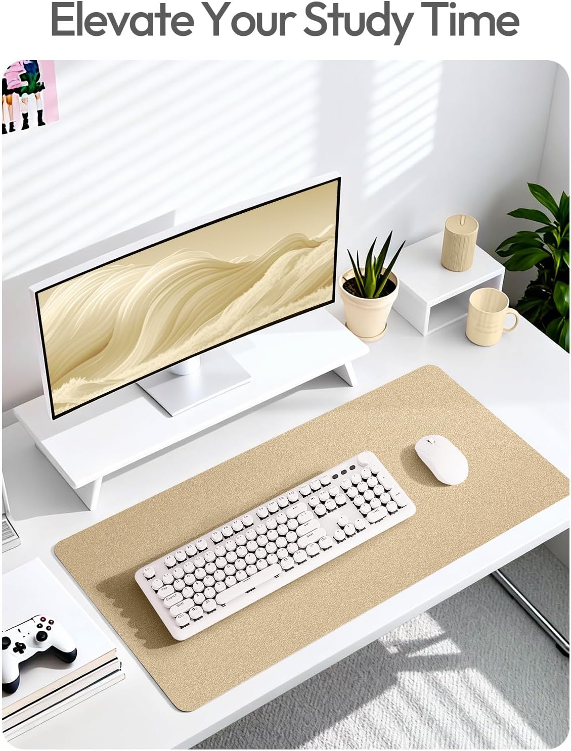 YSAGi Large Extended PU Leather Desk Pad Protector – Non-Slip Waterproof Desk Mat for Office & Home, Easy Clean Mouse Pad & Laptop Writing Blotter 35.4"x17" Black - Colors B