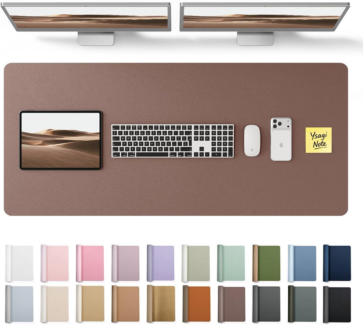 YSAGi Leather Office Desk Pad Protector, Large Mouse Pad, Non-Slip, PU Leather, Laptop Desk Blotter, Waterproof Writing Pad for Office and Home, Black, 23.6" x 13.8" - Colors A